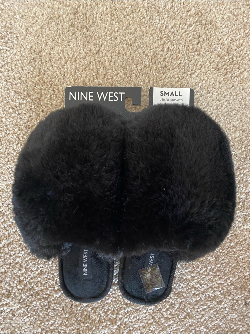 Nine West BlackFaux Fur Slide Slippers